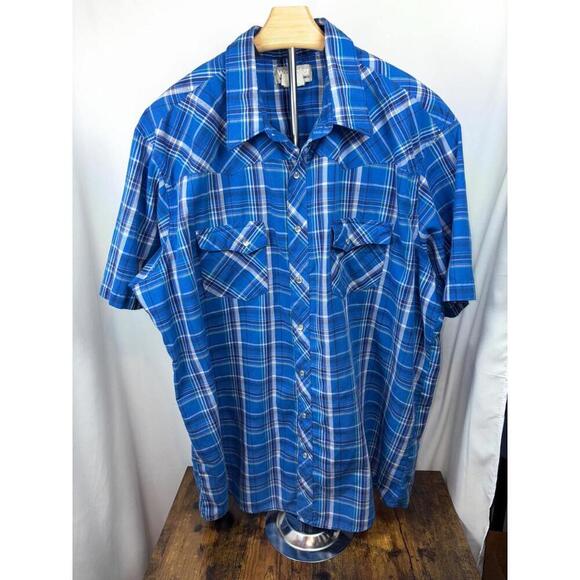 Wrangler Other - Vtg Wrangler Wrancher Blue Plaid Button Shirt, ?? Pearl Snap
